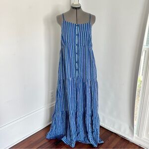 Blue Green Pink striped long maxi dress women’s size large